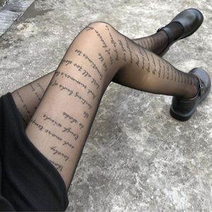 Mulher sexy collants inscrições carta impressa meia-calça moda estampado tatuagens meias transparentes meias hosiery265v