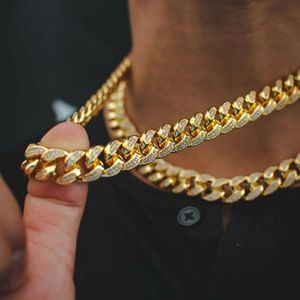 Męskie 18 mm 18-30 cala lodowane ciężkie miami kubańskie łańcuch łańcucha Link Naszyjnik hip hop 14k złoty hiphop c Cubic Cyrronia Jewelry240o