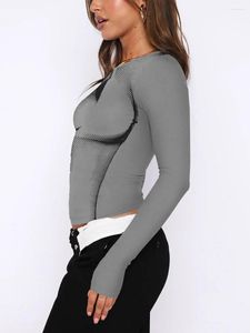 Kvinnors T -skjortor Alyweretry Kvinnor Sexig 3D Body Tryckt Crop Tops BASIC Fashion Long Sleeve Crewneck Tight Tee Shirt Fitted Blus Top