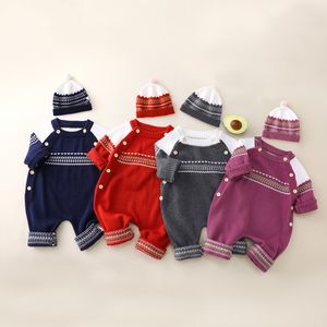 Rompers Boys Babies Crawlers Świąteczne swetry dzianinowe moda okrągła szyja podwójne piersi długie rękawy czerwone 230915