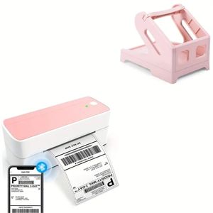 Phomemo BT Pinter mit Papierhalter – Pink PM-241-BT Versandetikettendrucker mit rosa Papierhalter, Versandblatt-Etikettierer, kompatibel mit iOS, Android-PC