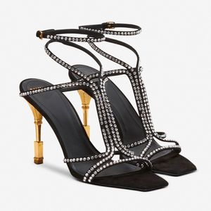 Satin Crystal-embellished Rhinestones Square-toe Sandals Open Toes Thin Doubletwisted Bands Ankle-strap High Heels Sandals Women Designers
