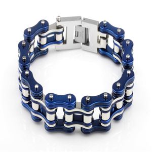 316L stainless steel charm Mens motorcycle chain bracelet blue silver Red Trendy Bike biker chain bracelets For Men Gift214f
