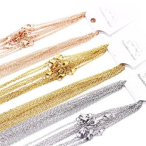 1mm 2mm Stainless Steel Link Chains Silver Gold Rose Gold Color 45-60cm Women Men DIY Necklaces Jewelry Fit Pendant Bulk 10pc265q