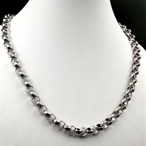 Ювелирные изделия 18-40 дюймов, подарки для отца, 10 мм, серебро, нержавеющая сталь, огромная модная блестящая круглая цепочка Rolo Link, ожерелье288C