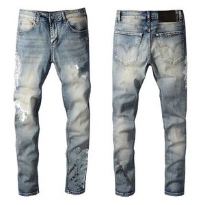 21SS Style Brand Mens Jeans Clothing Pants Män kvinnor T Shirts Panther Print Army Green Destroyed Slim-Leg Denim Straight Biker Ski2133