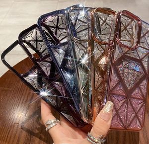 Luxury Gradient Glitter Bling Diamond Case för iPhone 15 14 Pro Max 14 13 12 11 I15 Sparkle Metallic Plating Soft TPU Clear Shinny Chromed Mobile Back Cover Hud