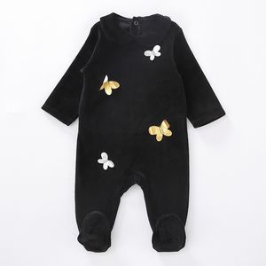 Macacão nascido roupas de bebê crianças veludo macacão preto footies mangas compridas romper para menino e menina desgaste 0 24 mês 230915