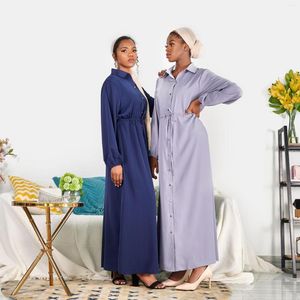 Ethnic Clothing Casual Muslim Women's Long Skirt Large Size Solid Color Turkey Italian Button Slit Belt Dress Abaya Islamic Ramadan Banquet