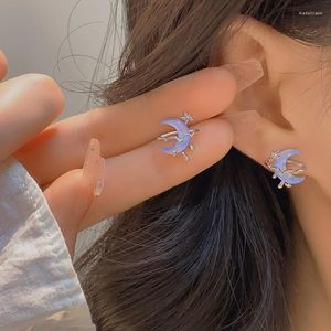 スタッドイヤリングデザイナースタイルの絶妙なジルコン5点星のムーントロイダルリキッドウォータードロップレットブルー新鮮な耳蚊コイル