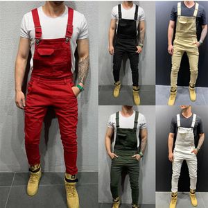 Mäns rippade jeans jumpsuits high street nödställda denim Bib overaller för man Suspender Pants Fashion203l