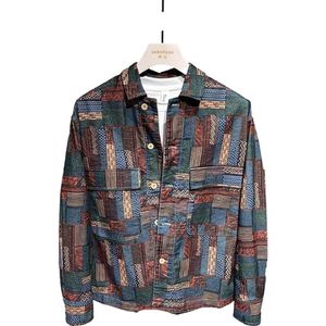 Primavera e outono moda masculina padrão geométrico flor camisa jovens bonito solto jaqueta casual hawaii carta floral pr255z