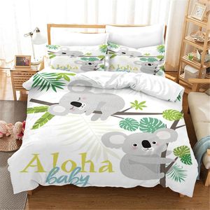 Sängkläder sätter vit tecknad söt koala mönster set aniaml täcke täcke med örngott 3 st barn mjuka bekväma gåvor