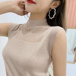Women's Tanks Women Top White And Black Shirt Sexy Street Style Tank Tops Knitted Solid Wild Ice Silk Knitting Clothing