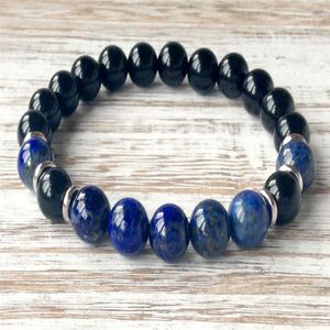 SN1054 Natural Black Onyx Grad Lapis Lazuli Armband Heart Chakra Yoga smycken Protegion Emotional Balance Self Expression Jewel2357