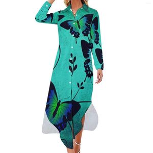 Vestidos casuais borboleta impressão vestido mágico animal rua estilo sexy v pescoço praia chiffon manga longa roupas tamanho grande 6xl