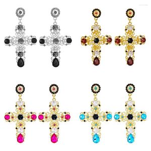 Dangle Brincos JURAN Marcas Estilo Religioso Cruz de Cristal de Alta Qualidade Vintage Metal Grande Para Mulheres Moda Jóias