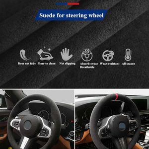 Car Steering Wheel Cover DIY Hand-stitched Black Genuine Leather Suede For Ford Mustang 2015 2016 2017 2018 2019308h