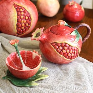 Mugs European Hand Painted Pomegranate Ceramic Coffee Pot Cup Set Home Afternoon Tea Teapot Sugar Jar