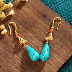 Kolczyki Dangle Jade Water Drop Turquoise 925 Srebrna projektant niebieska biżuteria rzeźbiona naturalne kamienie szlachetne Kobiety Talizmany luksusowy moda