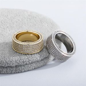 Herren Hip Hop Ringe 5 Reihen CZ Ring Iced Full Micro Pave Zirkonia Ring Einfacher Modeschmuck 18K Weißgold306V