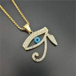 Men vintage Egypt The Eye of Horus pendant necklaces fashion Stainless Steel with Rhinestone hip hop necklace male jewelry gifts302y