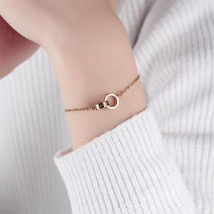 Link Chain KKCHIC Roman Numeral Double Circle Ring Bracelet Titanium Steel Plated Rose Gold Lady Hand Day Gift Women Jewelry332g