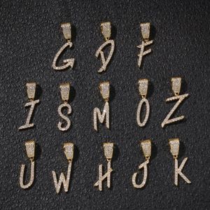 A-Z Brush-teckensnitt Letters Necklace Pendant med 24-tums repkedja kubik zirkoniet full is ut för män hiphop smycken270k