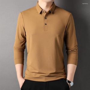 Mens Polos Mlshp High Elasticity Polo Shirts Luxury Seamless Solid Color Long Sleeve Spring Autumn Business Casual Male T-shirts 4xl
