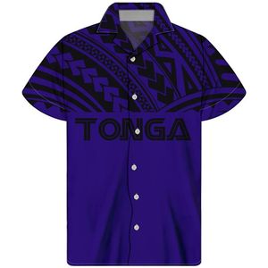 Mäns casual skjortor Hycool Tonga Tattoo tryck Navy Blue Vintage Short Sleeve Men Shirt Button Up Oversize Hawaiian Beach Cust2661