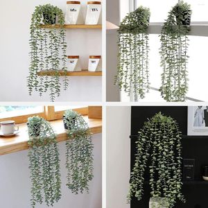 Decorative Flowers 3Pcs Artificial Hanging Eucalyptus Plants Fake Plant Potted Greenery For Home Wall Wedding Decor