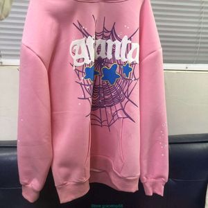 Moletons masculinos Moletons Mercearia Estoque Sp5der Spider Web Espuma Rosa Impresso Rosa Trendy Hoodie Sweater Tm0o