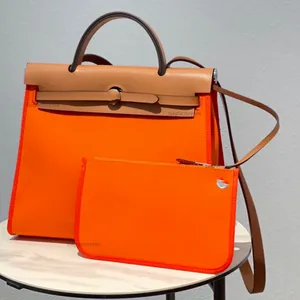Сумки Высококачественные дизайнерские сумки Дизайнерские рюкзаки большая большая сумка Холст Двухцветная композитная сумка черная большая сумка с карманом с клапаном Модные сумки для женщин Оранжевый