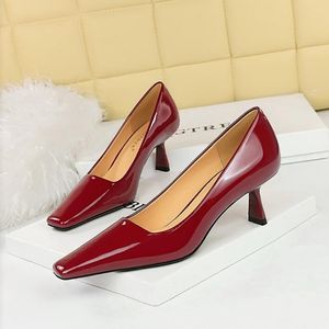 Women's 6cm High Leather Kitten Heels Women Shoes Square Head Woman Pumps Occupational OL High Heels Office Shoes 7 Colour