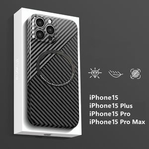 Karbon fiber manyetik ultra ince sonbahar tam vücut telefon kasası koruyucu kılıflar şok geçirmez arka kapak pc sert kabuk için iPhone 12 13 14 15 PRO Max Magsafe için