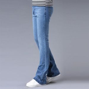 Mens Traditional Bootcut Leg Jeans Slim Fit Slightly Flared Blue Black Male Designer Classic Stretch Flare Pants252W