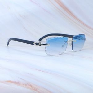 Óculos de sol com corte de diamante elegante Carter Óculos de luxo sem aro Mens Driving Shades Óculos de sol elegantes Preto Buffalo Horn Silver Frame