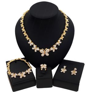 Yulaili Strass di cristallo di alta qualità Collana placcata oro Lega di metallo Matrimonio xoxo Farfalla Design Set di gioielli africani z0009286z