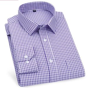 High Quality Mens Business Casual Long Sleeved Shirt Classic Striped Checked Male Social Dress Shirts Purple Blue Cheap2509