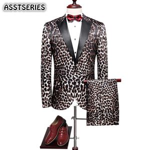 Elegante terno masculino moda nova estampa de leopardo noivo smoking terno estilo inglaterra único breasted fino ajuste ternos masculinos para wedding269b