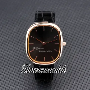 TW F NEW GOLDEN ELLIPSE 5738R-001 MIYOTA 9015 AUTOAMTIC MENS 시계 블랙 다이얼 로즈 골드 케이스 레이더 스트랩 신사 시계 TIMEZONEWATCH TWPP ZP-Z24F