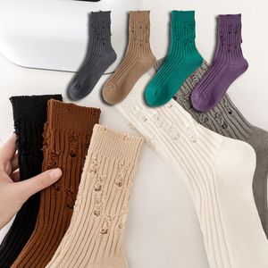 Herbst Winter Mittelhohe Rohr Zerrissene Socken Für Männer Frauen Baumwolle Bettler Socken Paare Dicke Nadel Strümpfe Unisex