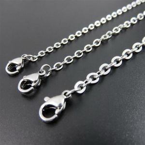 on 100pcs Lot whole stainless steel silver Tone 1 5mm 2mm 2 3mm Strong flat oval chain necklace women jewelry 18 inch -28275s