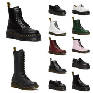 Platform ayak bileği yüksek doc martens bayan tasarımcı botları og 1460 jadon pürüzsüz deri nappa kadın dr Martins Airwair sarı dikiş patik soafers ayakkabı martin boot