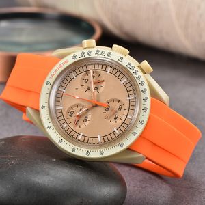 2023 البلاستيك مون رجال الساعات كاملة الوظيفة Quarz Mission Chronograph Mission to Mercury 42mm Luxury Watch Limited Edition Master Wristwatches Rubber Straps OM03