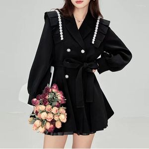 Sıradan Elbiseler 2023 Kore Moda Siyah Mini Blazer Elbise Kadınlar Zarif Şık Kanatlar Düğmesi Tasarım Kış Seksi Akşam Partisi