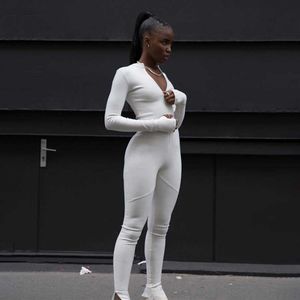 Black white Sexy Bodycon Tracksuit Jumpsuit Women Street Fitness Romper Long Sleeve Zipper Elastic Bodysuit Body Mujer T2004012777