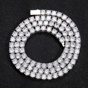 3mm4mm5mm wide spring buckle tennis chain micro set single row zircon hip hop Necklace