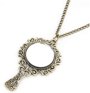 Wllay vintage starożytny lustrzany wisiorek Naszyjnik Długowy łańcuch dla kobiet prezent biżuterii