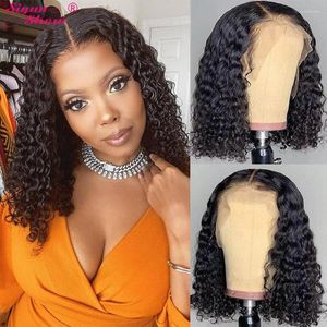 Siyun Show Short Bob Deep Wave Frontal Wig 250 Density 13x4 Lace Brazilian Curly Human Hair Wigs For Women